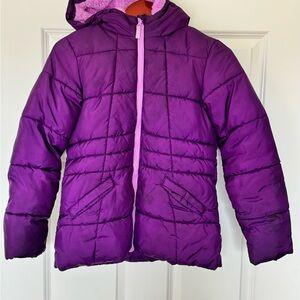 Wonder Nation Purple Hooded Puffer Jacket with Light Pink Trim